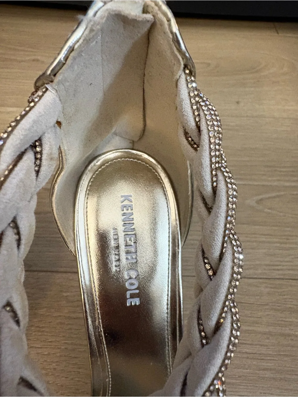 Kenneth Cole Braided Metallic Ankle-Strap Heels - Champagne